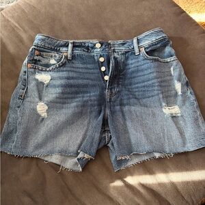 Maurices Cheeky Blue Distressed Jean Shorts. High rise Curvy